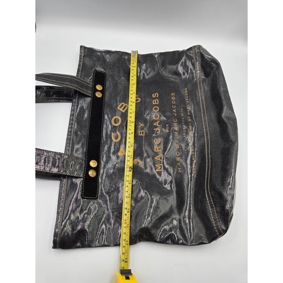 Marc Jacobs Tote Bag Black Denim Metallic Logo Collaboration - Picture 4 of 9